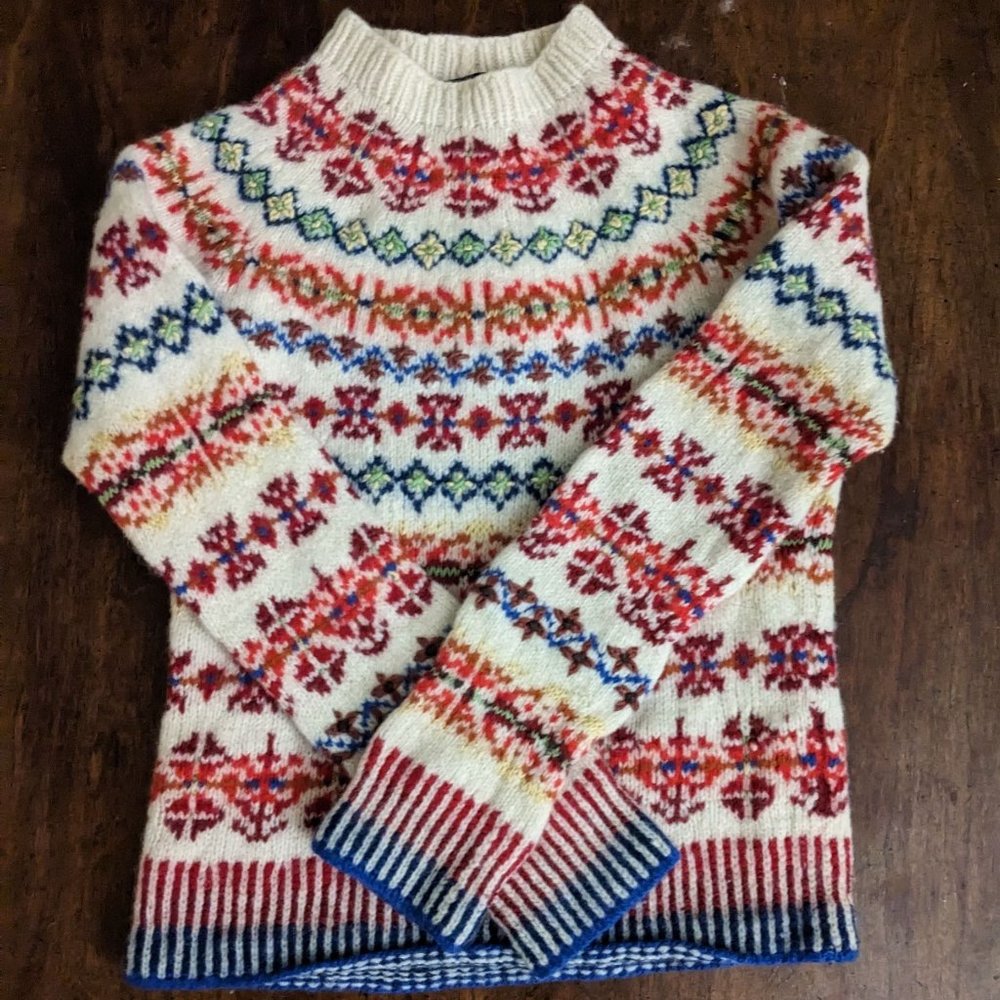 j. crew fair isle nordic style handknit mockneck sweater size xs-s